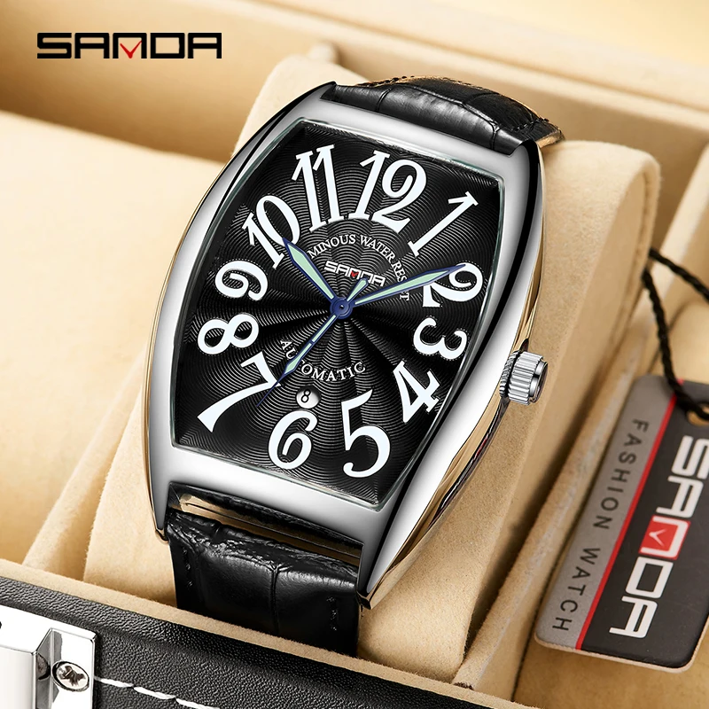 

SANDA Men Watch Top Brand Original Sports Automatic Mechanical Mens Watches Tonneau Waterproof Wristwatch Men Relogio Masculino