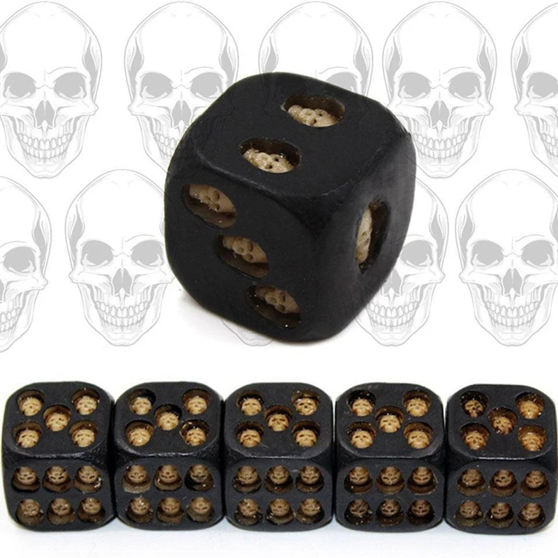 

5pcs/set Black Skull Dice Grinning Skull Deluxe Devil Poker Dice Play Game Dice Tower With Death Table Games