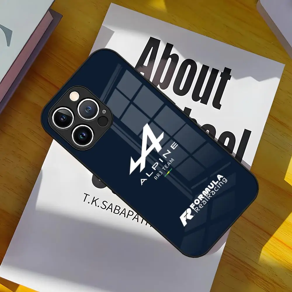 Чехол для телефона с логотипом Alpine триколор закаленное стекло iPhone 15 Pro Max 14 12 11 13 Mini