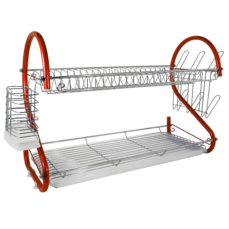 

2-Tier 22 in. Chrome Plated Dish Rack in Red