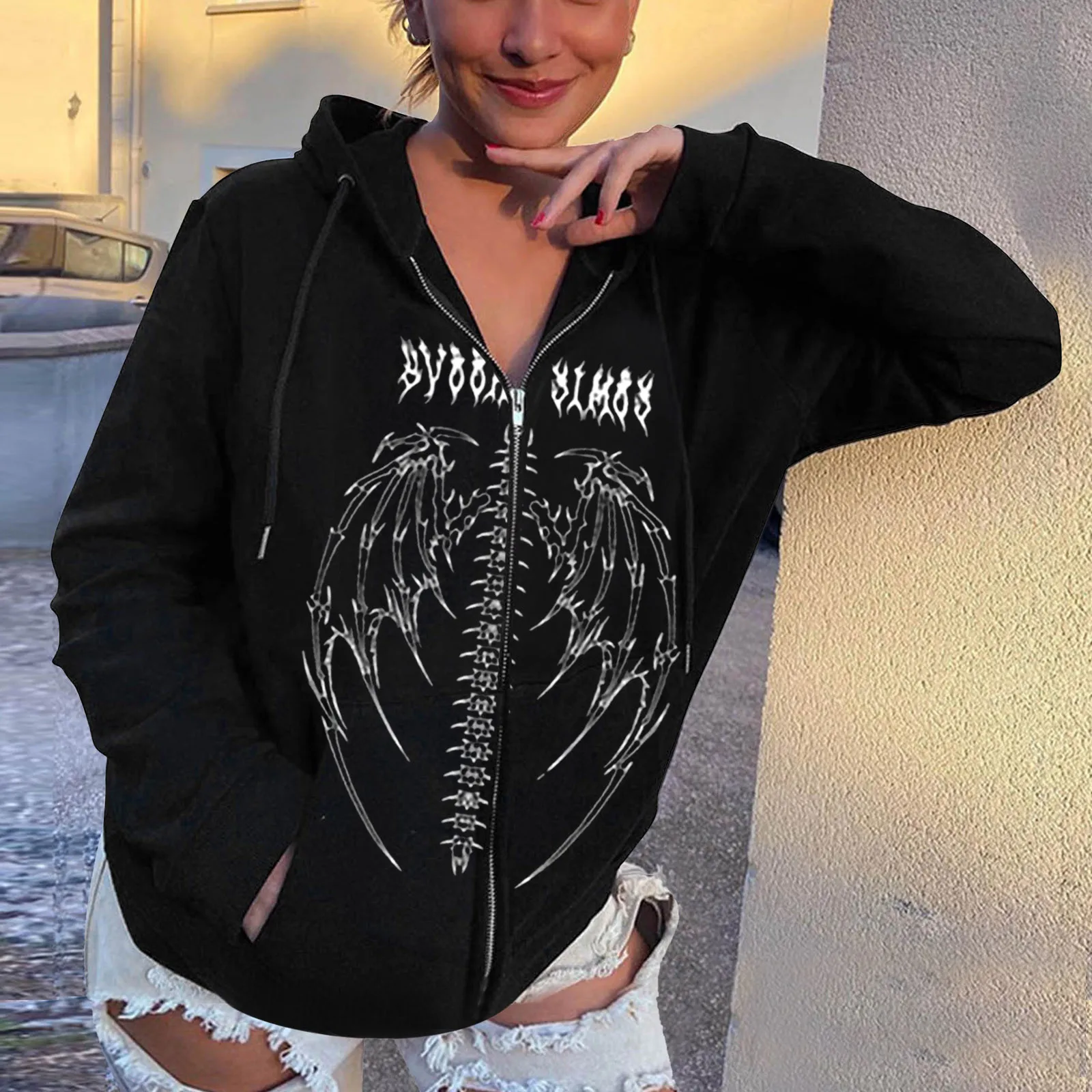 

Женская толстовка с длинным рукавом и принтом, на молнии