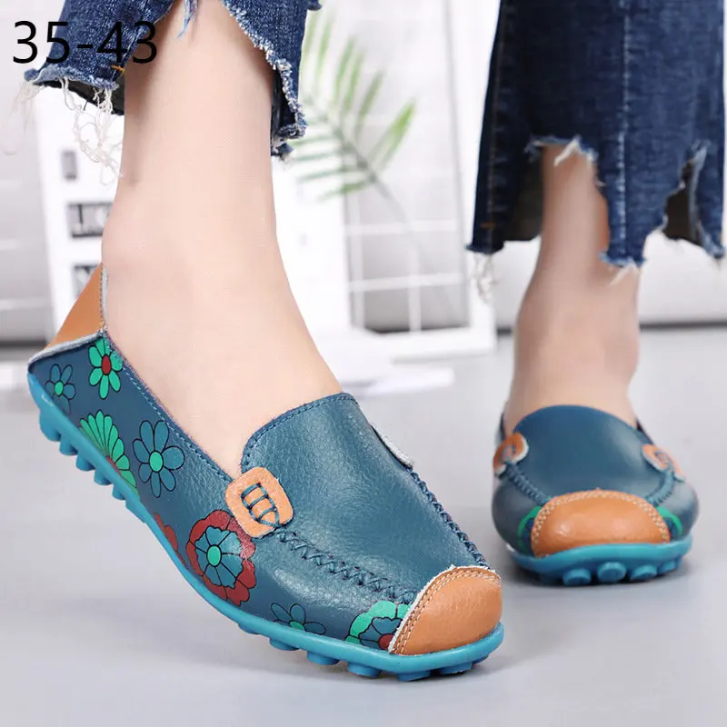 

41 42 43 Plus Big Over Large Size Outlet Women's Single Shoes Flat Heel Bean Shoes Mother Shoes Printed Women's Shoes