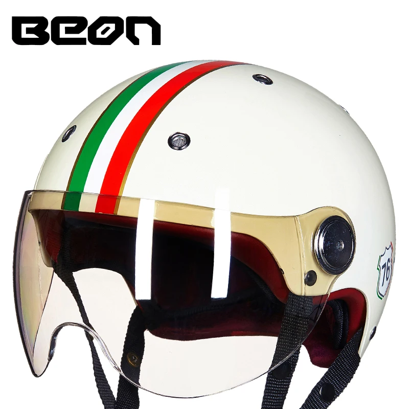 BEON Motorcycle Helmet Men Women Retro Vintage Biker Scooter Half Open Face Helmet Moto Casco Capacetes Motorbike Helmet Visor