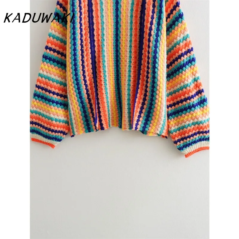 KADUWAKI женский вязаный красочный кардиган во французском стиле ретро с длинными