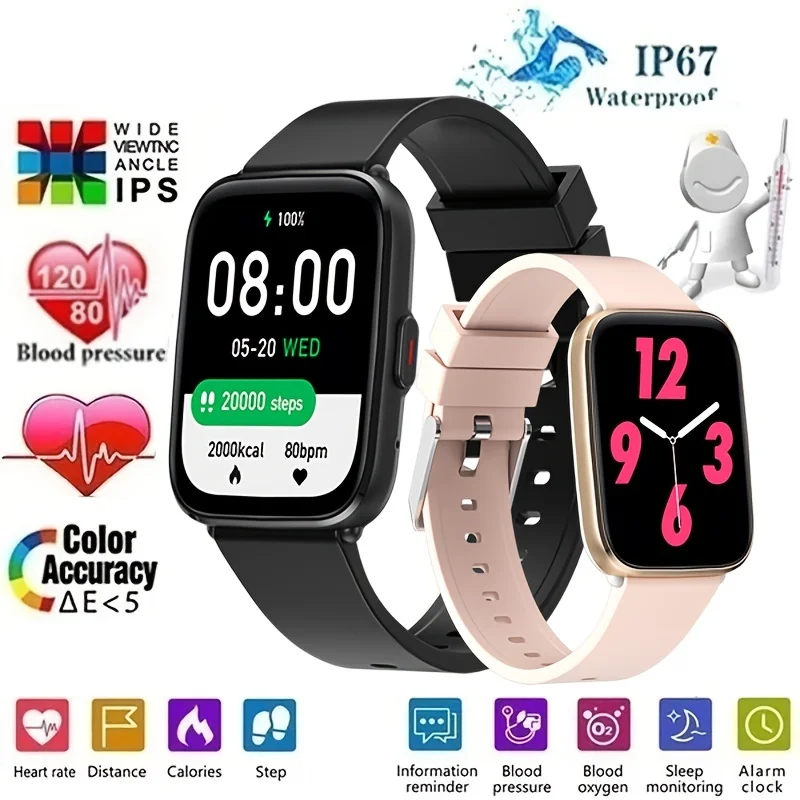 

Smart Watch, Fiess Tracker, With Heart Rate Monitor, Blood Pressure, Oxygen Tracking, 1.69 Inch Touch Screen Watch