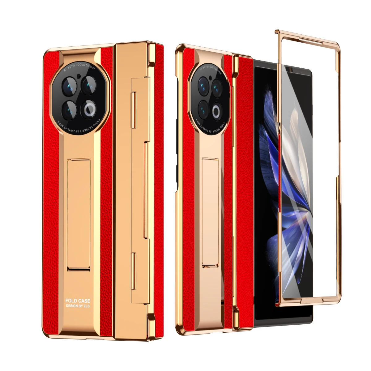 

Hinge Folding leather Case For Vivo X Fold 2 5G Coque Kickstand 360 Full Screen Protector film for X Fold 2 Golden shield cover