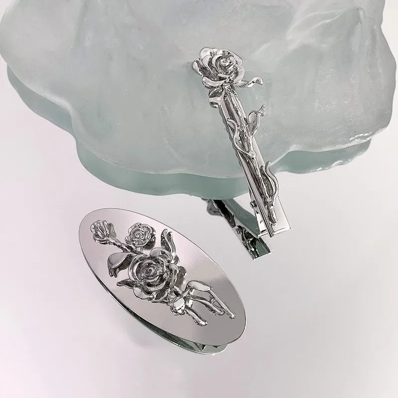 Новинка металлическая трехмерная заколка для волос с цветком розы Женская