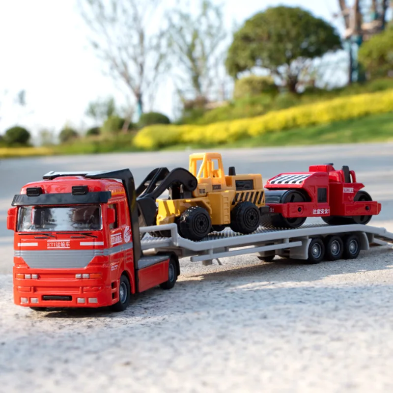 

Модель грузового прицепа с платформой из сплава, самолет, танк, экскаватор, тяжелый полуприцеп, транспортные средства, детская игрушка, подарок