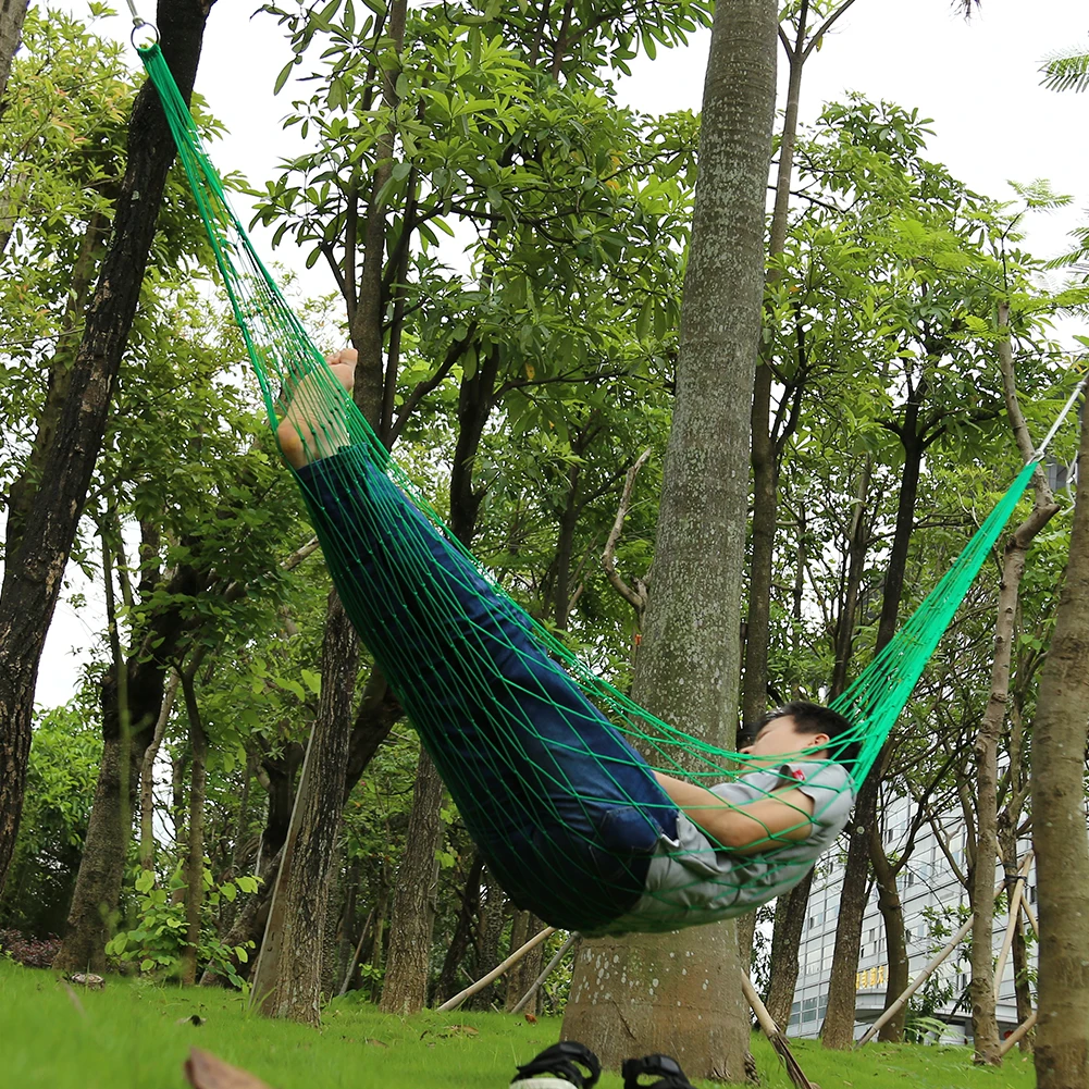 

Single Person Mesh Nylon Hammock Portable For Camping Beach Outdoor Leisure Hanging Bed Swing Adult Furniture Ulatralight New