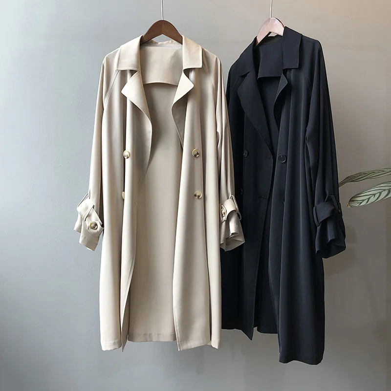 

Women's Coat Korean Fashion Loose Jacket Spring Autumn Thin Section High Long Coat Minimalist Increase Size Casual Windbreaker