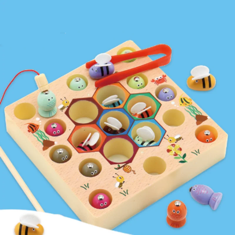 

Wooden Montessori Digit Magnetic Games Fishing Catch Worm Educational Puzzle Toys For Children Baby Gifts