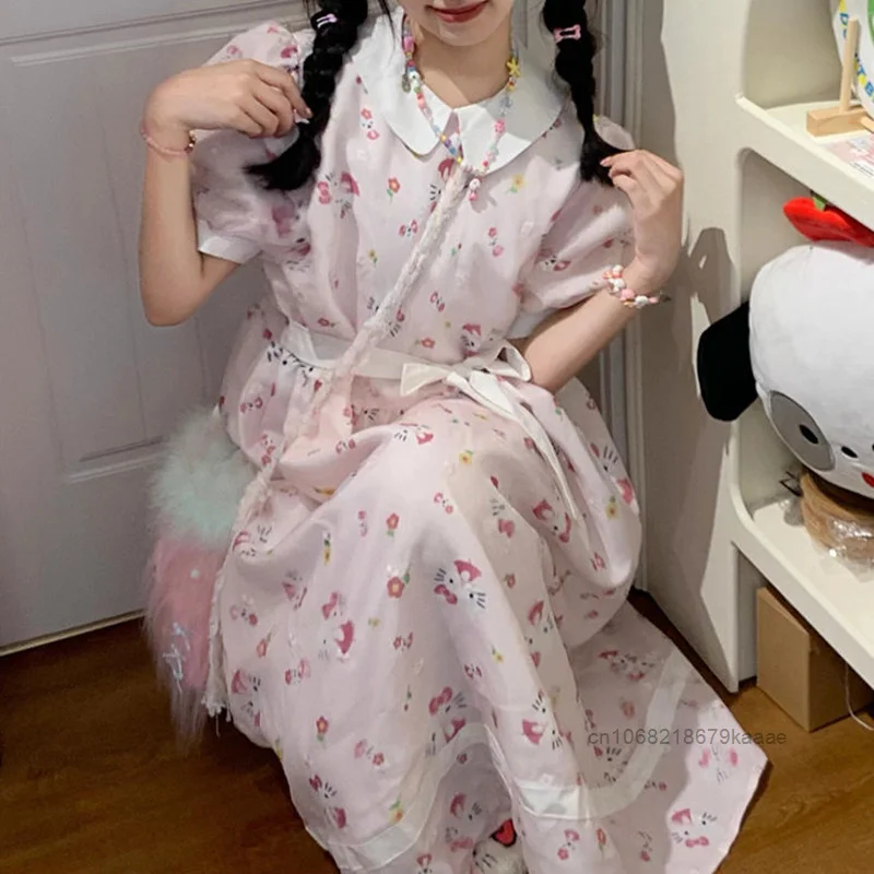 Женское платье с принтом и кукольным воротником летнее Новое модное милое