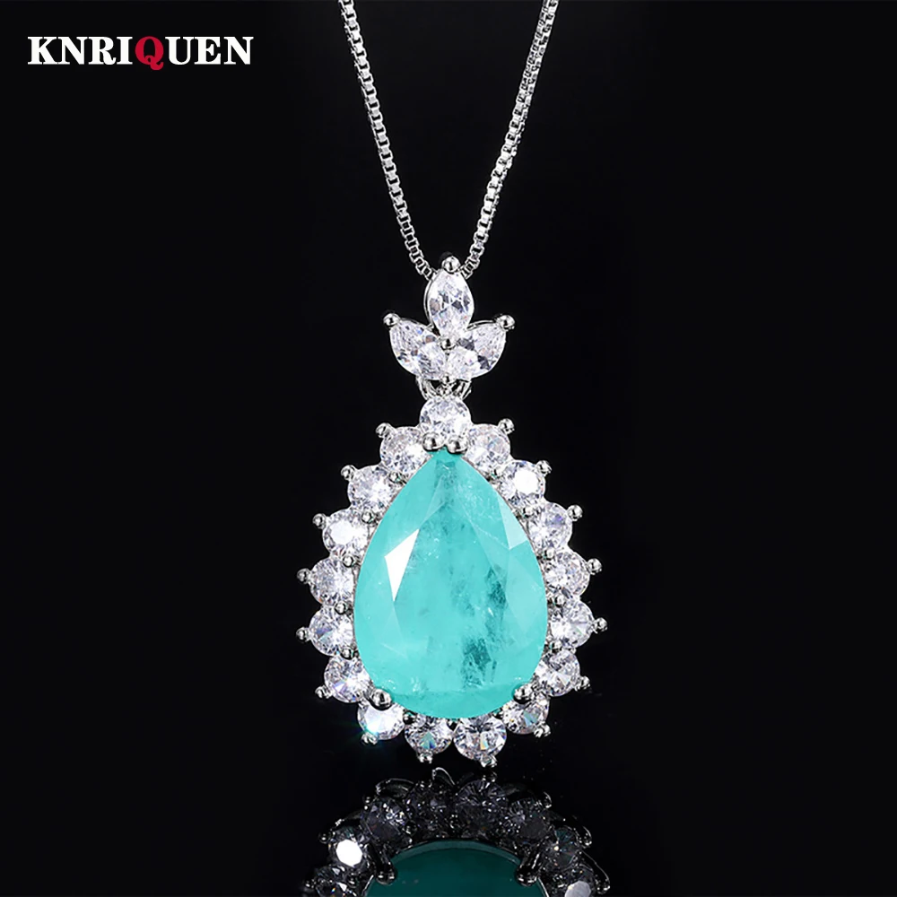 

Retro 13*18MM Water Drop Emerald Ruby Paraiba Tourmaline Pendant Necklace for Women Gemstone Party Fine Jewelry Anniversary Gift