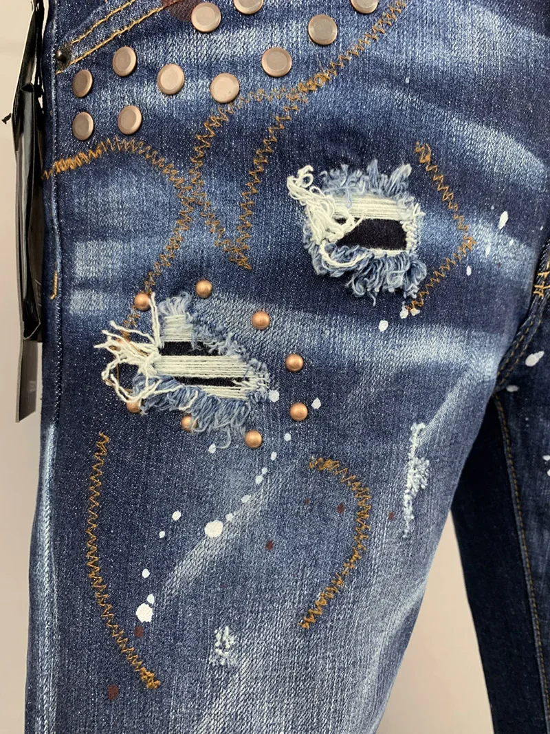 Новая мода BRAND D2 Мужские джинсы Джинсовые брюки с дырками Тонкие брюки-карандаш