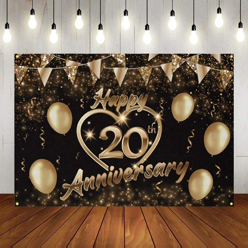 

Happy 20th Birthday Black Gold Banner Backdrop 20 Years Old Birthday Decorations Party Women Men Photography Background Poster