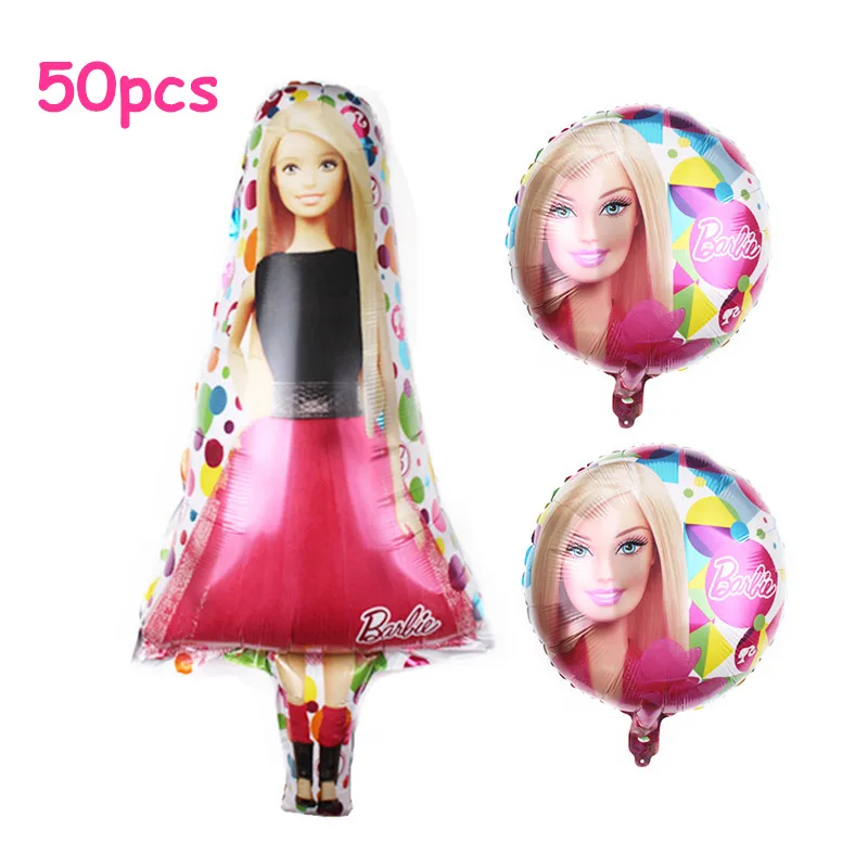 50pcs Pink Barbi Theme Aluminum Balloons Girl Wedding Birthday Party Helium Globos Decoration Baby Shower Toys Decor Supplies