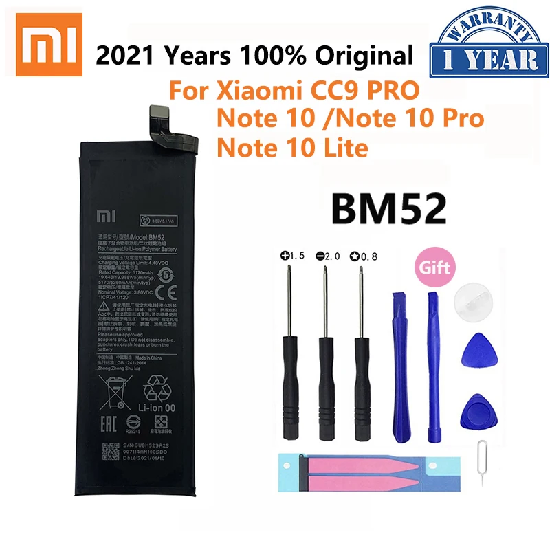 

100% Original BM52 5260mAh Phone Battery For Xiaomi Mi Note 10 Lite / Note 10 Pro / CC9pro CC9 Pro Replacement Batteries Bateria