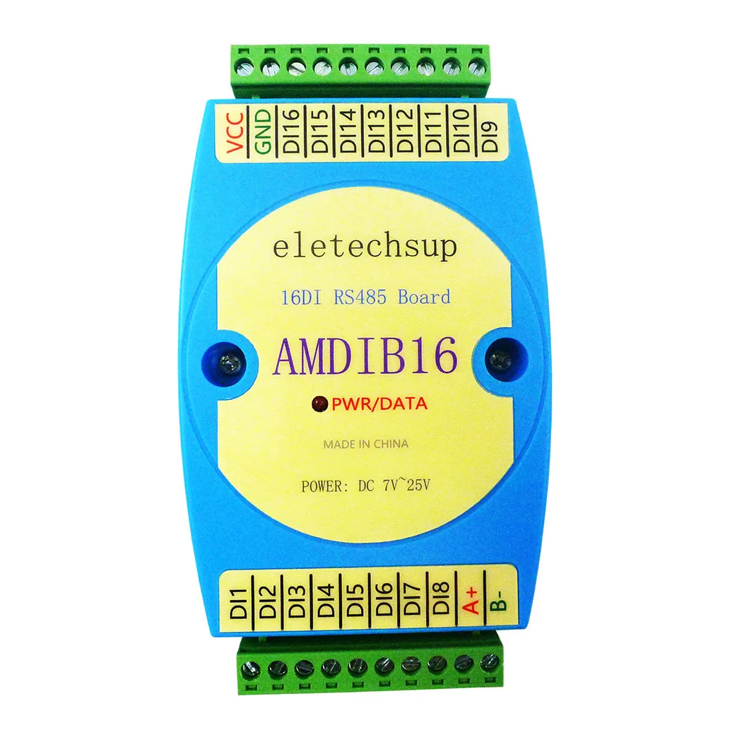 

DC 9V 12V 24V 10A 16 Channel NPN PNP Digital Input Module RS485 3KV Isolated Communication MODBUS RTU PLC Expansion Board