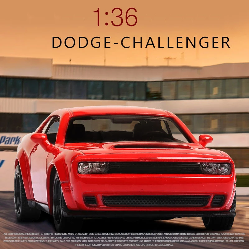 

Модель спортивного автомобиля Dodge Challenger 1/36, литой металлический игрушечный автомобиль из сплава с открытой дверью, коллекция, подарок для д...