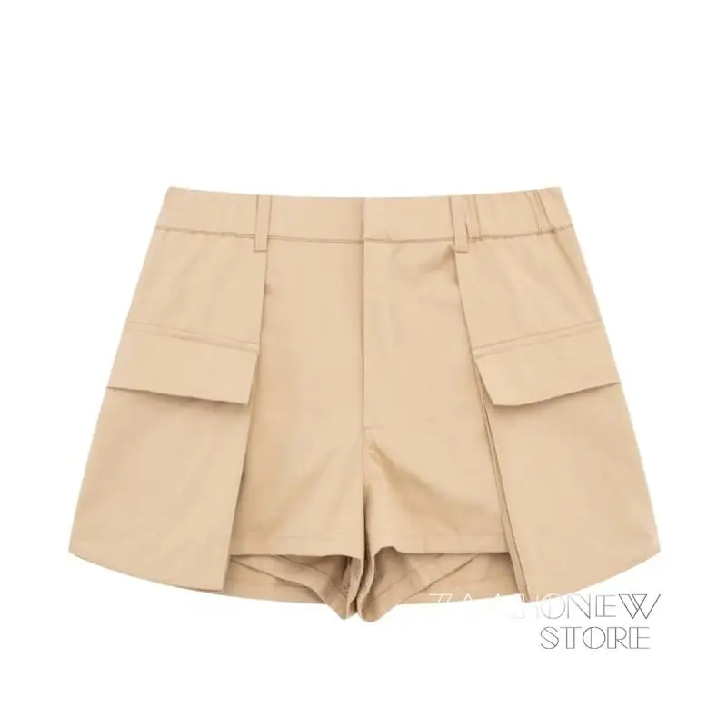 

ZAAHONEW 2023 Summer Women Fashion Vintage Shorts Female Solid Color Elastic High Waisted Versatile Short Skirt