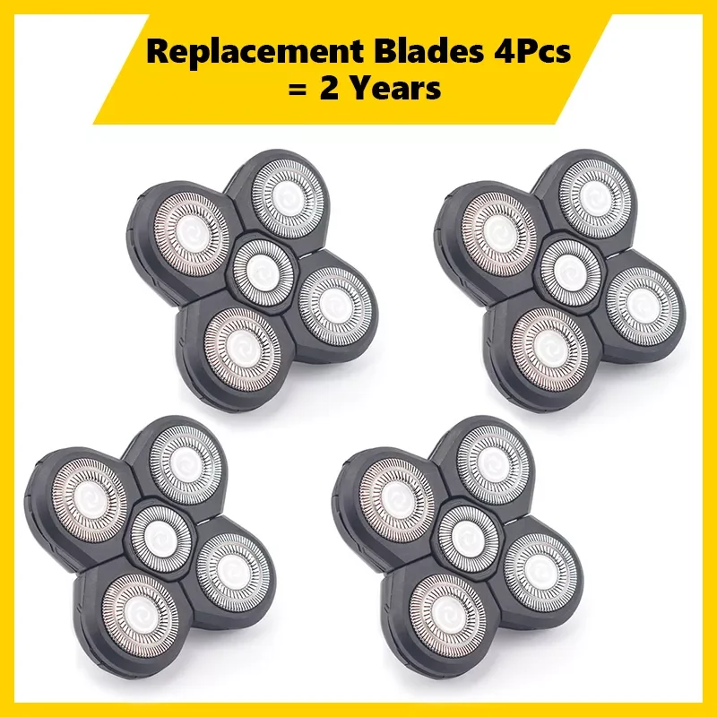 

4PCS Replacement Shaver Head Electric Shaver 5D Independently 5 Cutter Floating Head Waterproof Stainless Steel Razor Blade