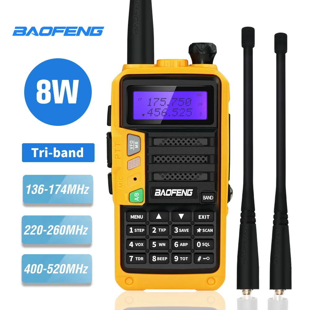

Tri-Band Baofeng UV-5R Pro Walkie Talkie 8W Two Way Radio 220-260MHz VHF UHF FM Transceiver UV 5R Upgrade Portable Ham Radios
