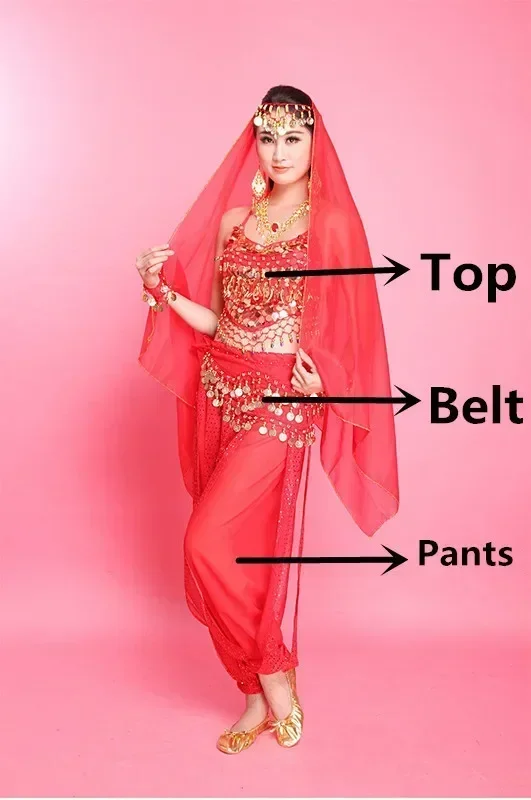 Брюки для танца живота + топ пояс женские костюмы комплект платье Болливуда ткань