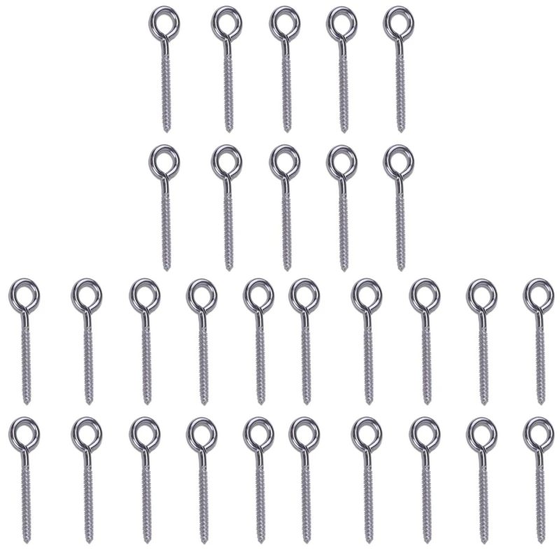 

JFBL Hot 30 Pack Stainless Steel Eye Shape Screws Metal Hook Wood Terminal Ring Eyelet Hooks Self Tapping Screws M6