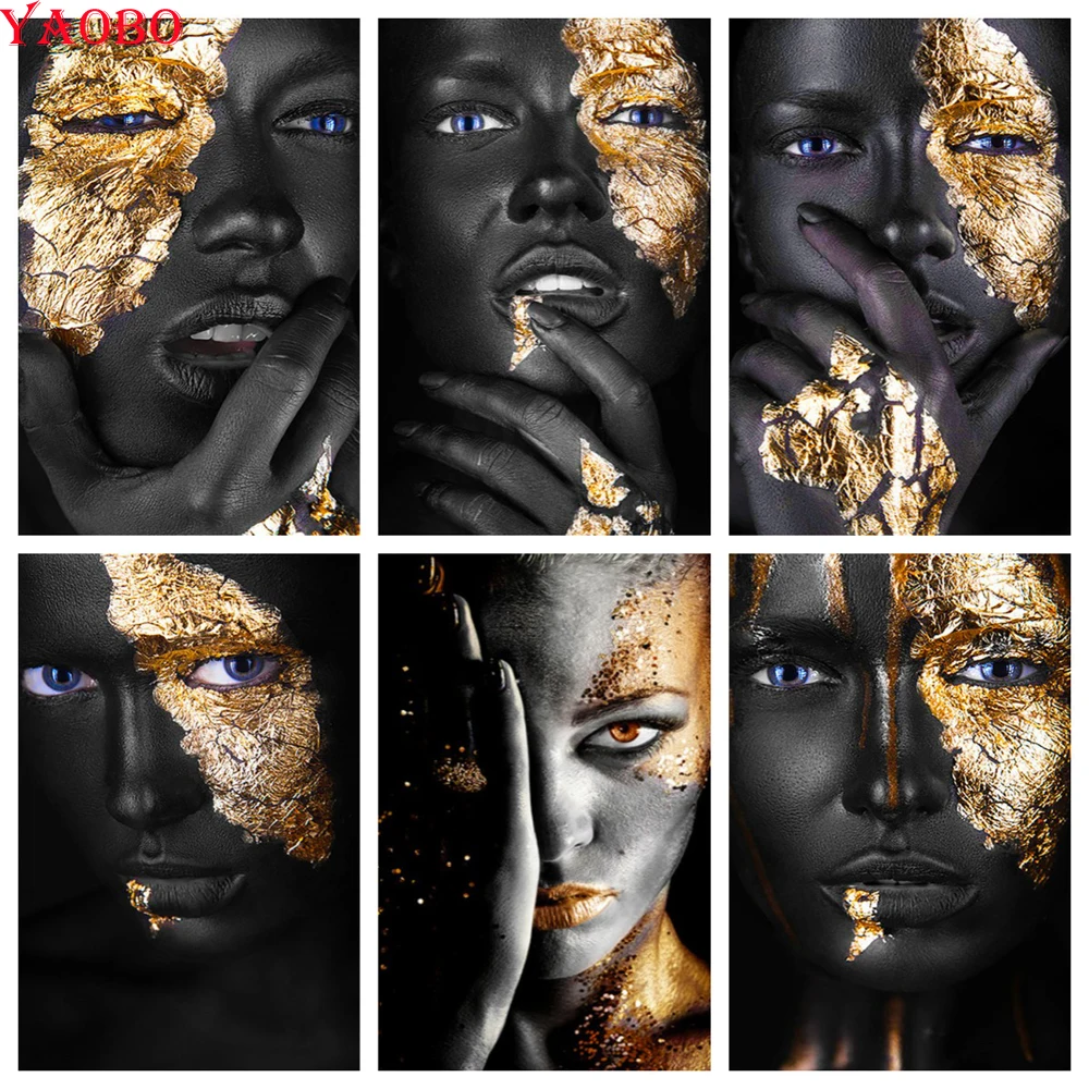 

5D Diamond Painting Black and Gold Woman Portrait Full Drill Diamond Mosaic Embroidery DIY African Girl Rhinestone Home Decor