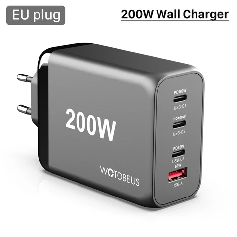 Быстрое зарядное устройство 200 Вт GaN 3 Pro, четырехпортовый PD100W PPS 65 Вт 45 Вт QC5 для iPhone 14 MacBook Samsung HP Dell Lenovo ноутбуки