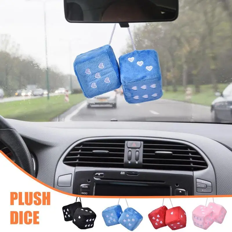 

Universal Car Mirror Hanging Dice Heart Shaped Dice Dots Hanging Car Rearview Mirror Soft Plush Cloth Dice Automobile Mirror