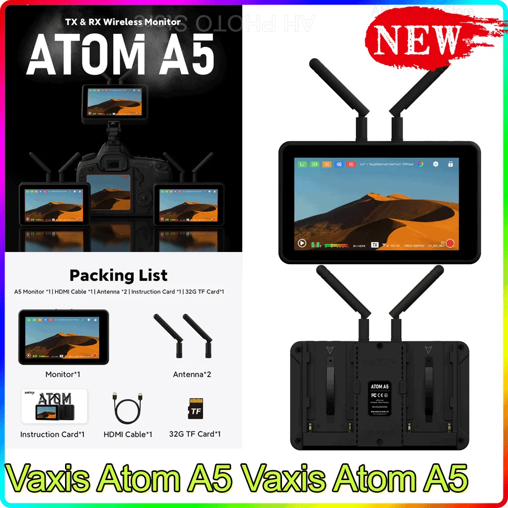 

Vaxis Atom A5 5.5 Inch Wireless Monitor Highlight Screen 150m Transmission Wireless Video Transimittter System TX RX Montior