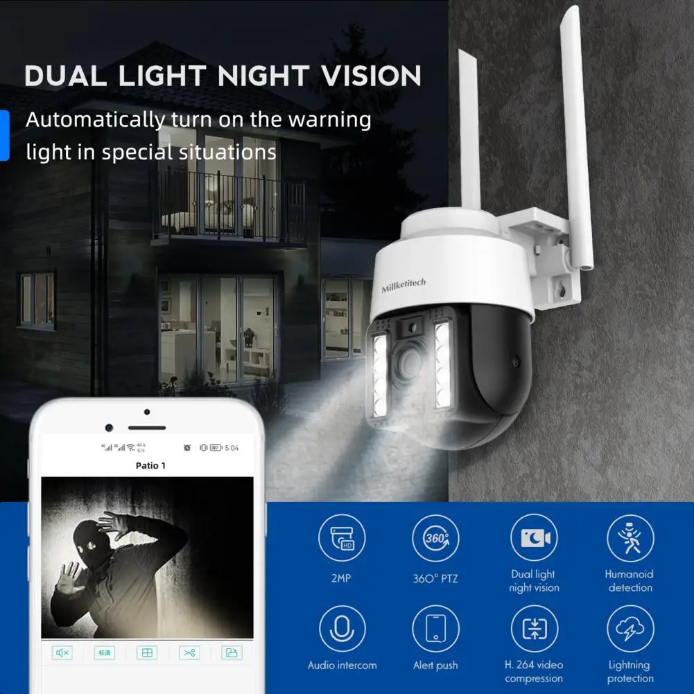 

Security Camera Waterproof 360 Degrees Panorama Night Vision Dual Light High Clarity Wireless Surveillance Camera For Indoor