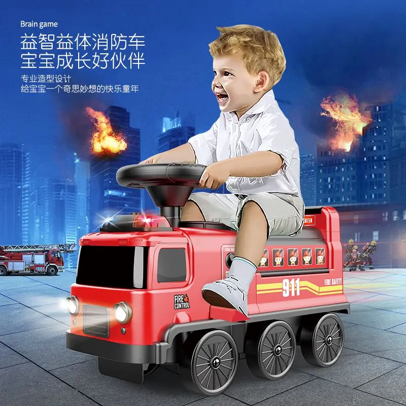 

Fire fighter adventure track storage box story lighting toys kids ride on electric car