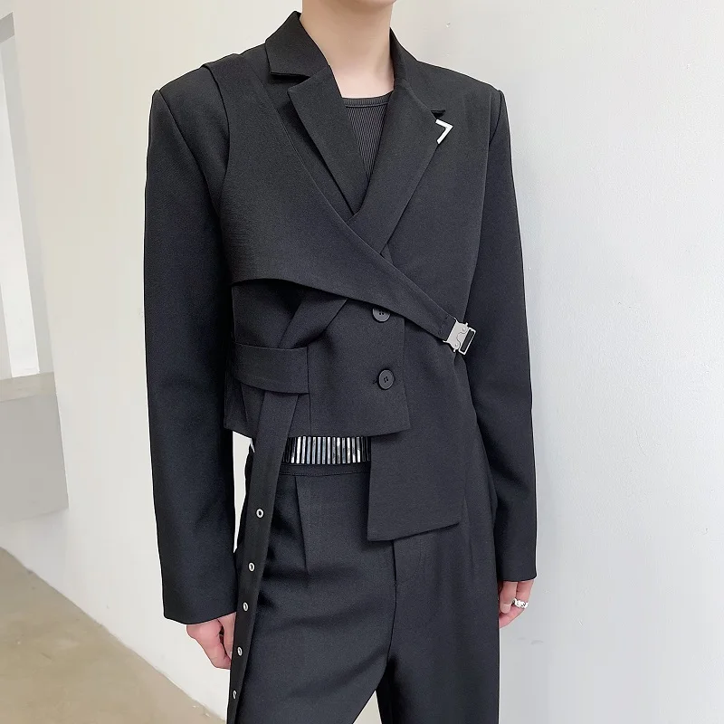 

2023 Spring Autumn Korean Style Personalized Irregular Hem Design Suit Men Casual Loose Short Section Blazers for Men V38