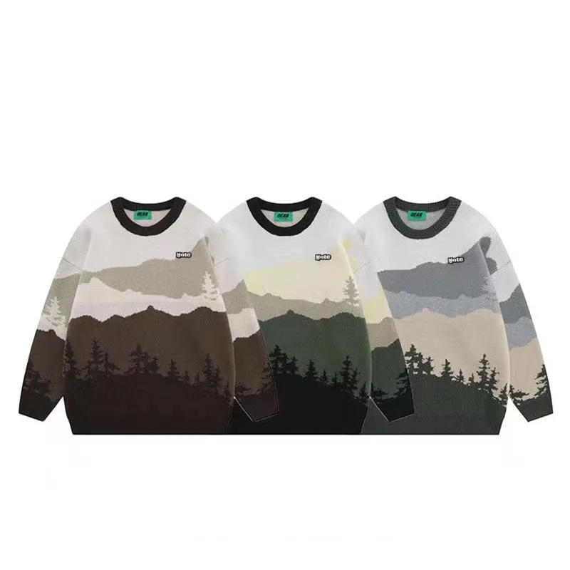 Свитер в японском стиле Мужская жаккардовая трикотажная одежда с круглым