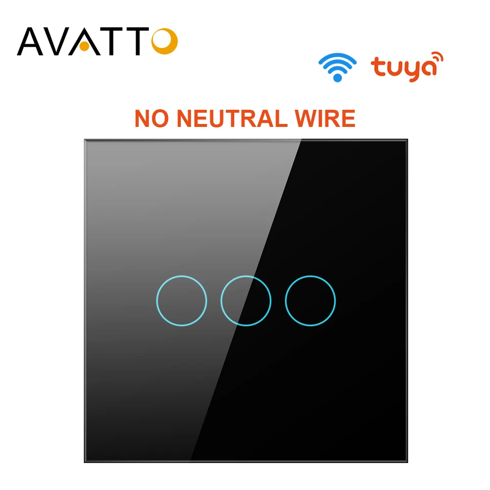 

AVATTO Tuya EU WiFi Touch Switch No Neutral Wire Required,Smart Light Switch Interruptor 1/2/3 Gang works with Alexa/Google Home