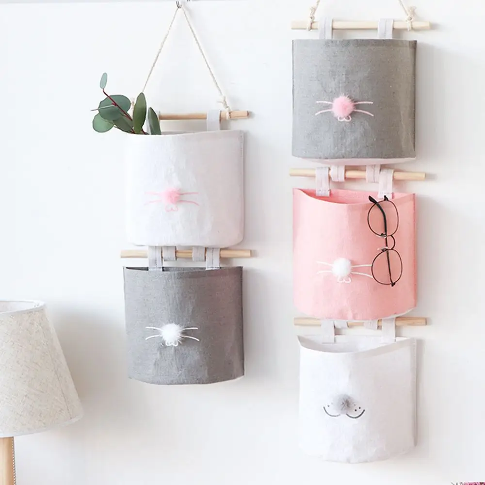 

Cute Hanging Storage Bag Cotton Linen Wall Door Pouch Bag Small Plush Toys Sundries Organizer Container Home Storage Supplies