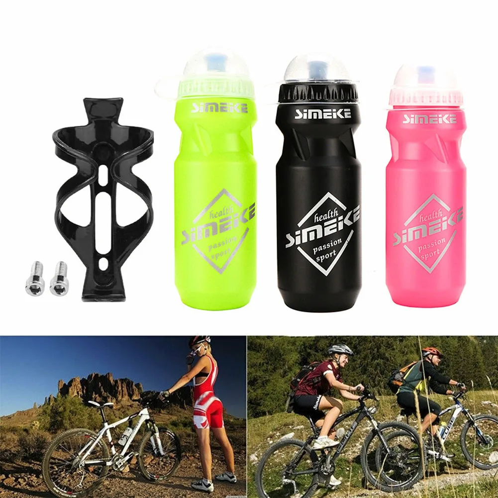 

610ml Cycling Water Bottle + Bottle Cage Leak-Proof Squeezable Taste-Free Bike Kettle Outdoor Cycling Hiking Camping Equipment