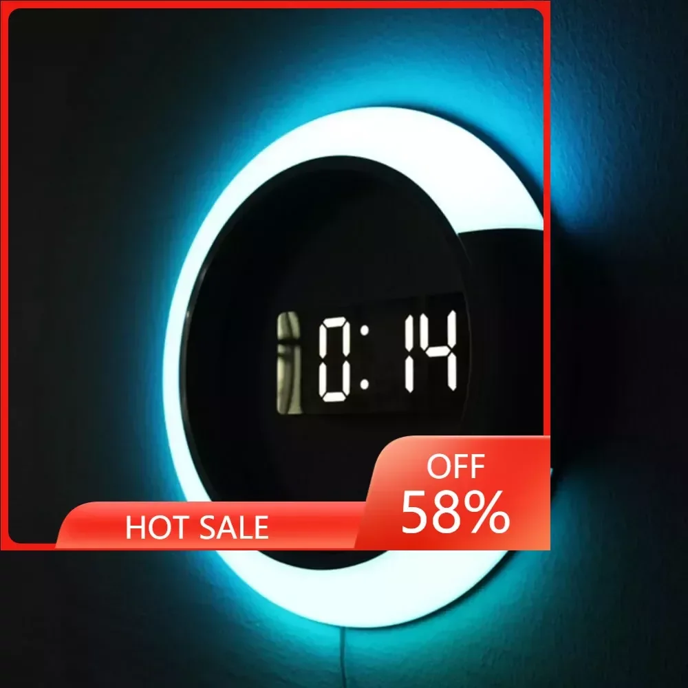 

LED wall clock Digital Table Clock Alarm Mirror Hollow Wall Clock Modern Design Nightlight For Home Living Room Silent