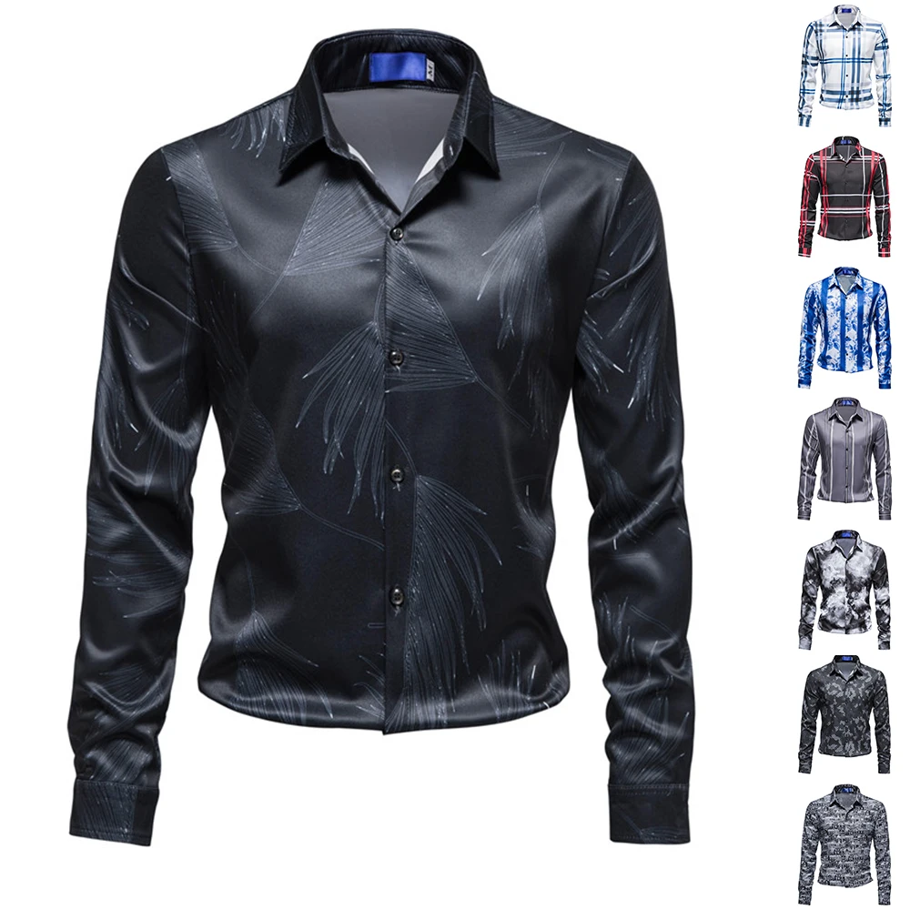 

Мужская рубашка с длинным рукавом, с цветочным принтом