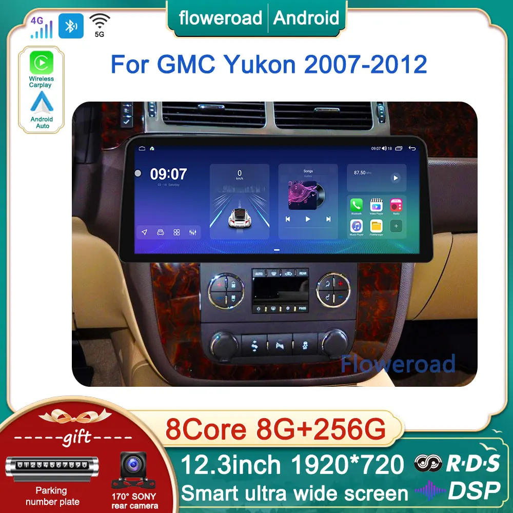 

Автомагнитола 12,3 дюйма, мультимедийный плеер для GMC Yukon Chevrolet Tahoe Chevrolet Silverado 2007 -2012 Carplay, Android-навигация, GPS