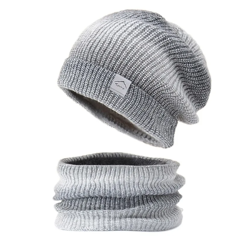 

Autumn And Winter Gradient Color Knitted Hat Cap Two-piece Knitted Hat With Scarf Warm Ear Protection Scarf Cold Proof 2022