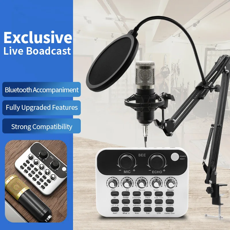 

BM800 Condenser Microphone Kit with Audio Mixer for Streaming,Voice Changer Microphone for Live Podcast Equipment Bundle,Karaoke