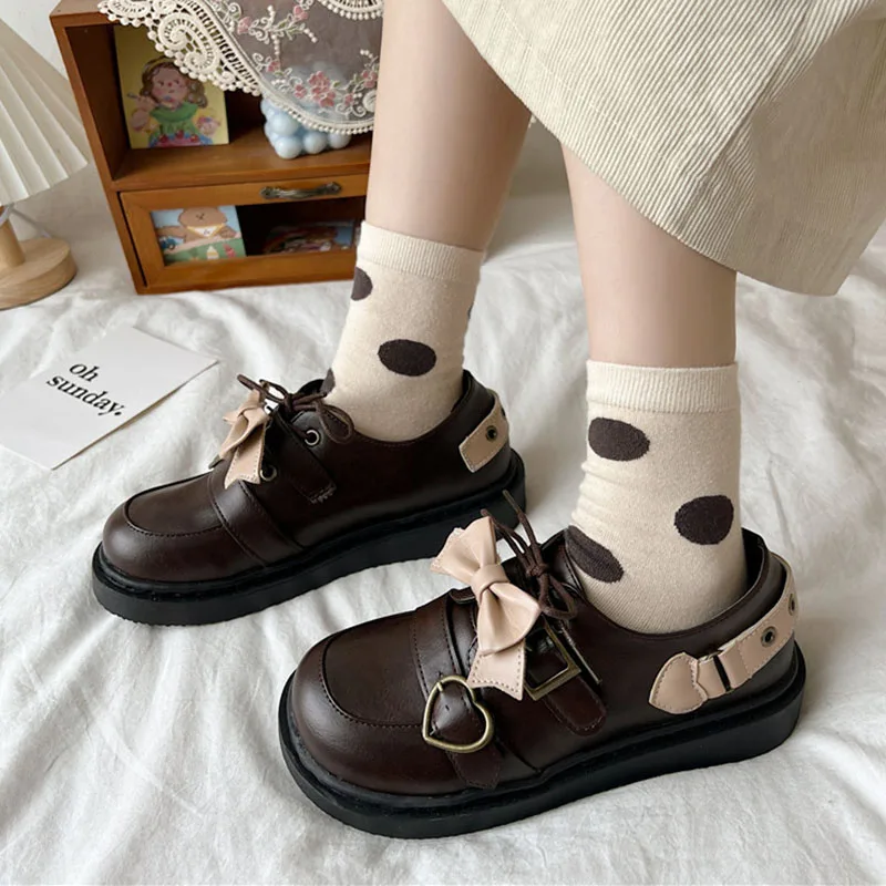 

Rimocy Cute Bow Platform Flats Women Spring New Patchwork Sweet Heart Lace-up Shoes Woman Round Toe Flat Heels Casual Shoes