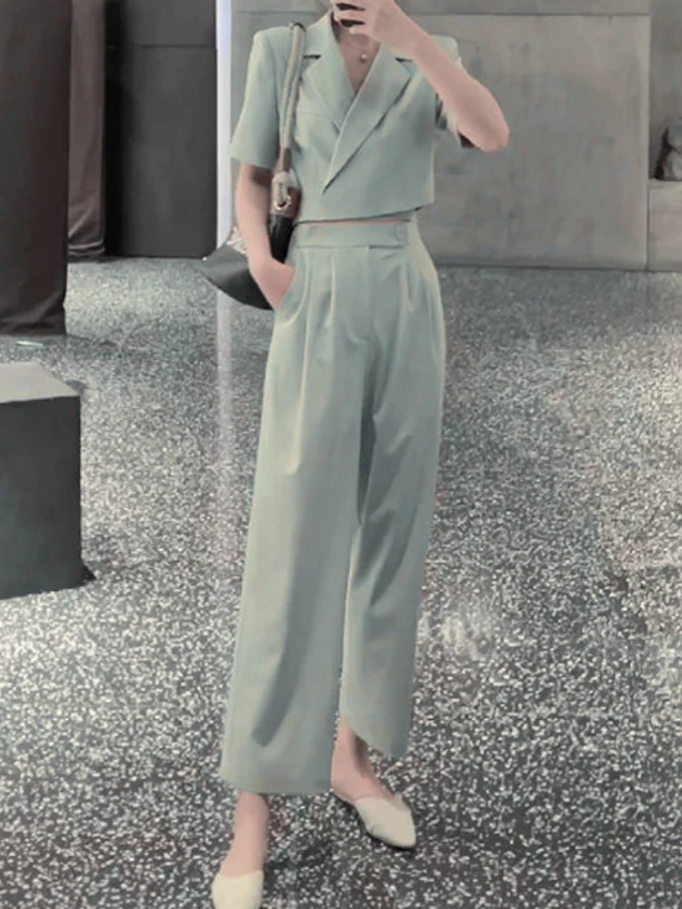 

Women Summer Elegant Blazer Pantsuit Ladies Casual Slim Fashion Trousers Suit Femme Korean Formal Outfits Two Pieces Set New