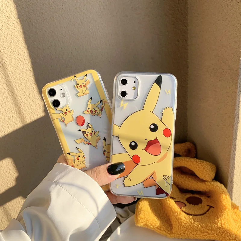 

Pokemon Periphery Cartoon Kawaii Pikachu Transparent Mobile Phone Shell Apply To IPhone11 12 13 Anime Figurine Pokemon Pikachu