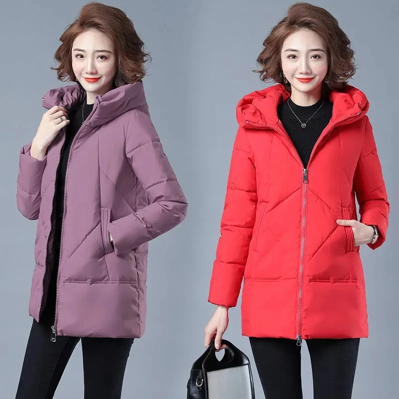 2022 Autumn Winter New Down Cotton Coat Womens Korean Fashion Slim All-match Padded Jacket Women Large Size Hooded Warm Parkas