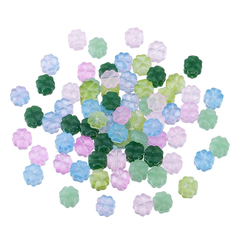 20 шт. цветные стеклянные бусины с четырьмя листами клевера подвески для