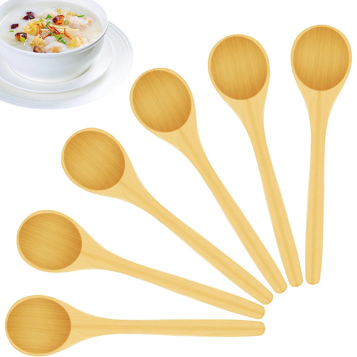 

NEW 6Pcs Small Wooden Spoons Kitchen Tasting Spoons Reusable Natural Wooden Coffee Spoons Sugar Salt Tea Condiments Soup Serving